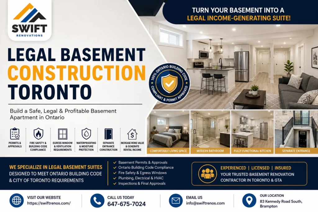 Legal basement construction Toronto from swiftrenos.com